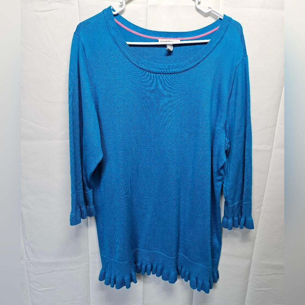 Issac Mizrahi Blue Women's Top with Ruffle Accents Sz 1X